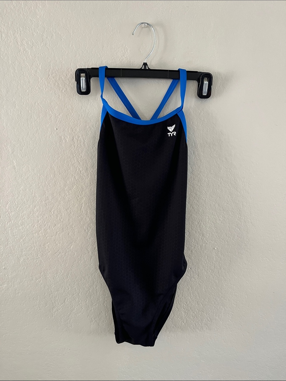 TYR Black One-Piece Swimsuit with Blue Straps